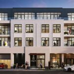 Exterior of 67 Lakeshore West at dusk